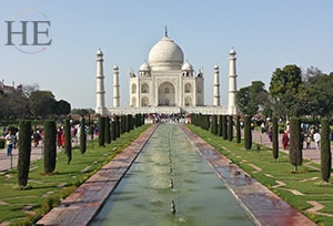 A picture of the Taj Mahal and the reflective pond seen on HE Travel's gay India Adventure tour