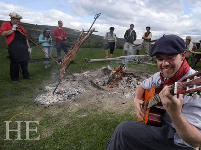 music around a fire pit in Chile with HE Travel