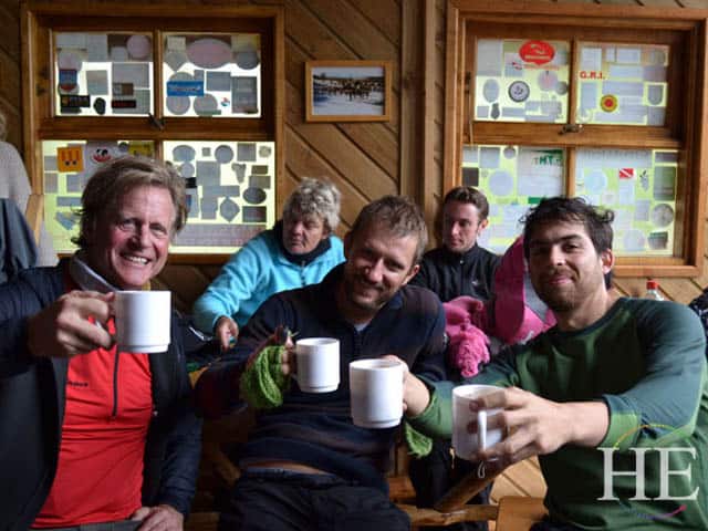 hot cocoa at a hiking lodge in Chile with HE Travel