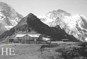 black and white photo of the alps