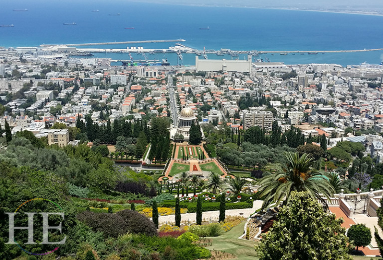 A view of Haifa from above featuring the ocean in the distance