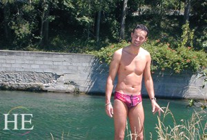 bicycle guide charly takes a break to go swimming on HE Travel Provencal gay biking trip in the French countryside