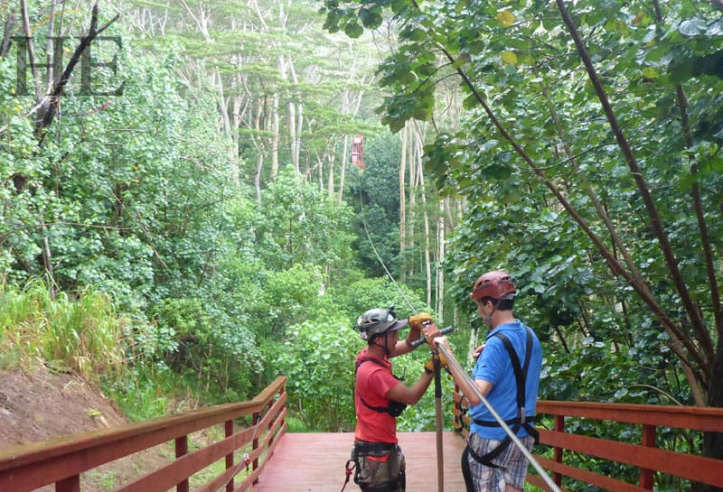 ziplining on Kauai Hawaii with HE Travel gay adventure tour
