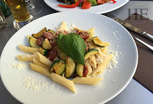 A pasta dish made by a small gay-owned cafe on HE Travels gay French bike tour