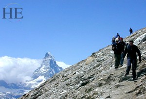 A steep and rocky trail on HE Travel gay Swiss Alps hiking tour