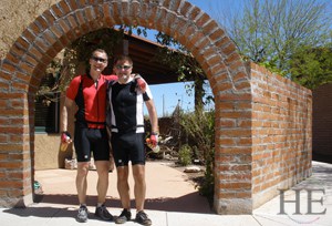 cute couple take a break from biking on the HE Travel gay biking tour in Arizona