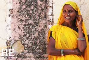 lovely lady in yellow on the HE Travel gay India Adventure tour