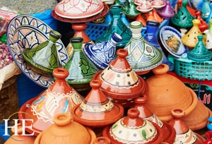 colorful ceramics and tagines on the HE Travel gay tour in Morocco