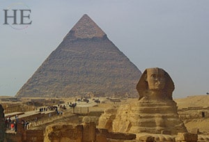 one of the great pyramids lurking behind the sphyinx 