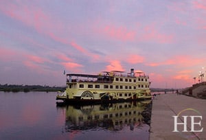 the ss karim with a gorgeous pink and purple sunset on the nile river