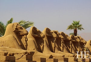 regal statues on guard at the temple of karnak