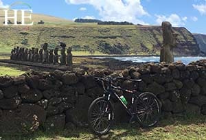 cycling the beautiful coast of easter island with regal moai statues
