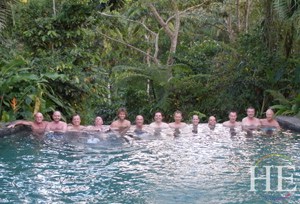 big group of men in the pool on the HE Travel gay costa rica tortuguero adventure