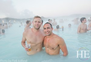 cute gay couple in the hot springs on the HE Travel Iceland Adventure Tour