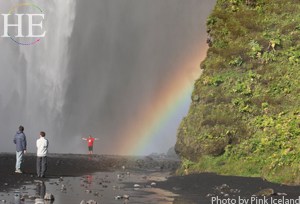 rainbow in a giant waterfall on the HE Travel Iceland Adventure Tour