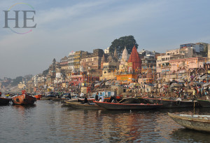 A view from the water of the city of Varanasi on HE Travel's Gay Jewels of India Tour