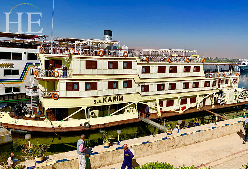 A side view of the SS Karim docked on HE Travel's Nile in Style Tour.