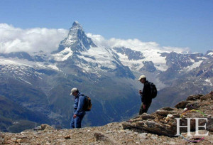 Two hikers at oberrothorn on HE Travel gay Swiss Alps hiking tour