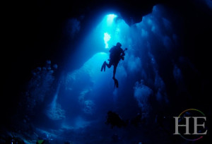 a scuba diver in the blue hole on the HE Travel gay scuba Palau trip