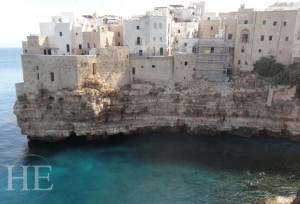 Cliffside town of polignano a mare on the HE Travel Puglia italy gay bike tour