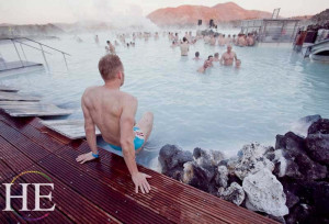 handsome guys in hot springs on the HE Travel Iceland Adventure Tour