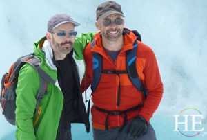handsome hikers on the glacier on the HE Travel gay Alaska adventure tour