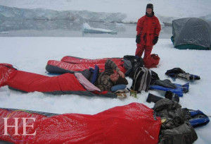 a brave group camps on the ice on the HE Travel Gay Antarctica Adventure