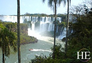 a boat in the mists of Iguazu Falls on the HE Travel gay Argentina tour