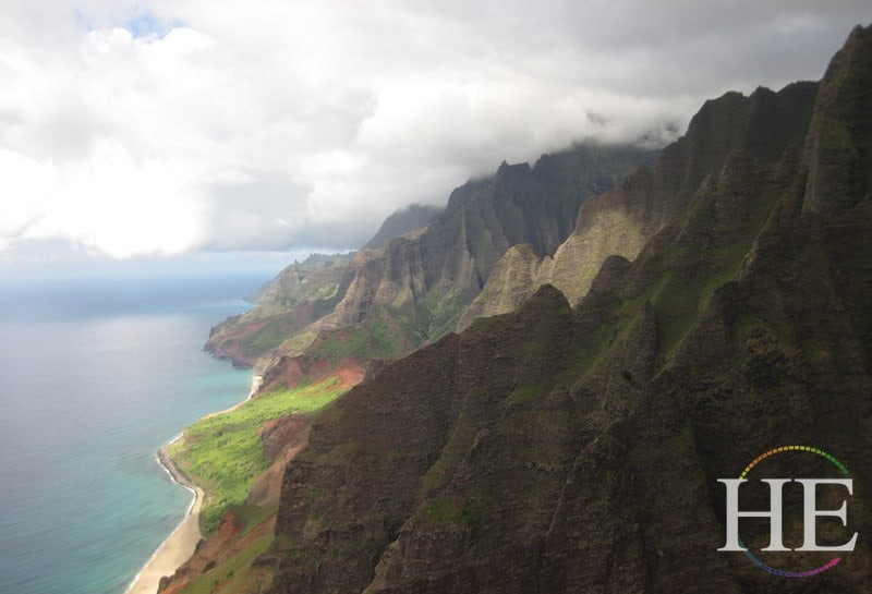 view from helicopter of na pali coast kauai hawaii with HE Travel