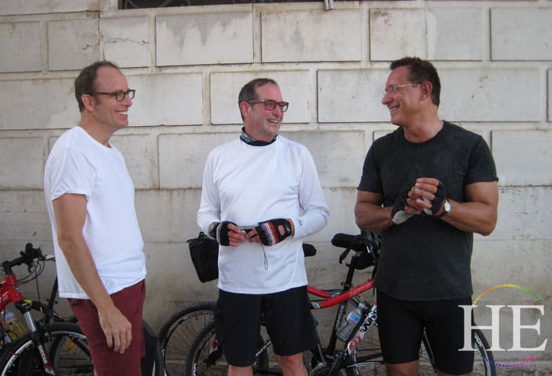 three cyclists laughing on the HE Travel bike tour in Puglia Italy