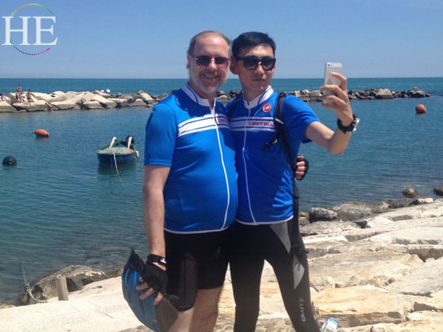 seaside selfie on the HE Travel Puglia italy gay bike tour
