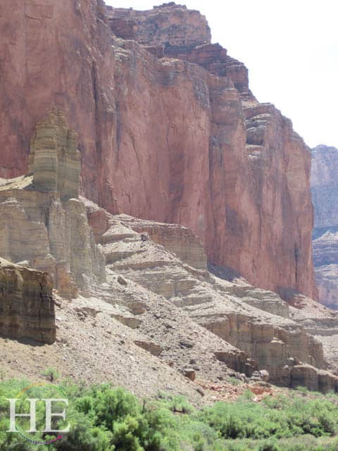 Towers of Bright Angel Shale seen against the Redwall Limestone - HE Travel gay grand canyon