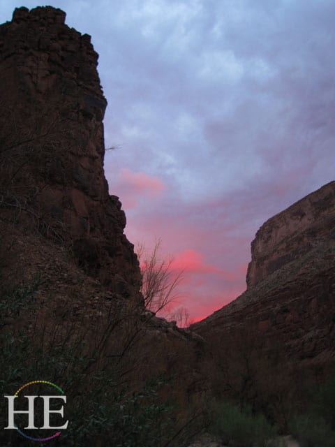 sunset on Grand Canyon motorized raft trip with HE Travel