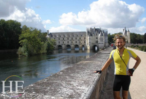 Zachary Moses visits Chenonceaux on the HE Travel gay bike tour in France