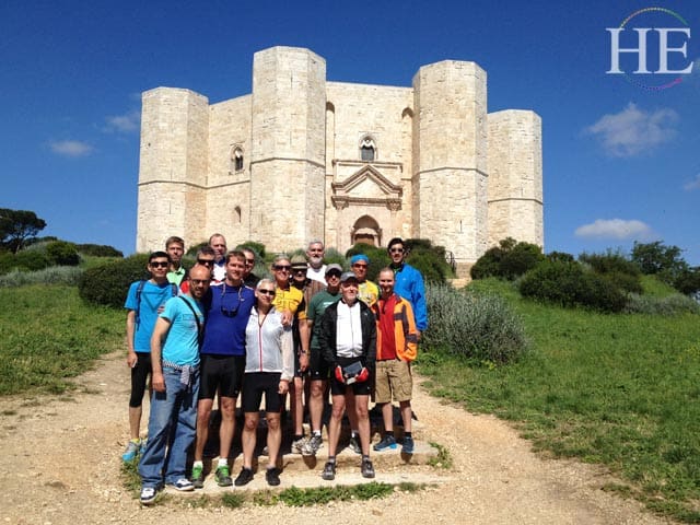 our group at castel del monte on the HE Travel gay italy bike tour in puglia
