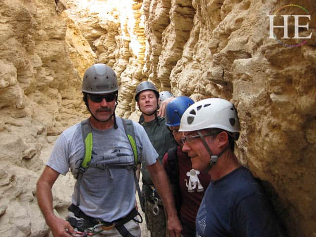 the group in a narrow part of the canyon on the HE Travel gay israel Adventure tour