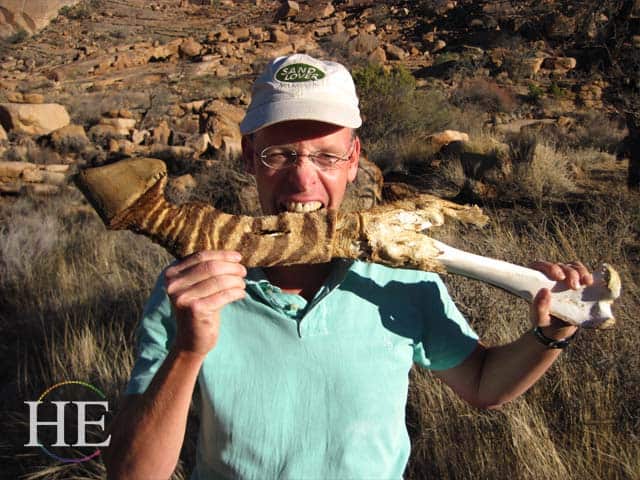 jens is so hungry he could eat this rotting zebra leg in Namibia - HE Travel