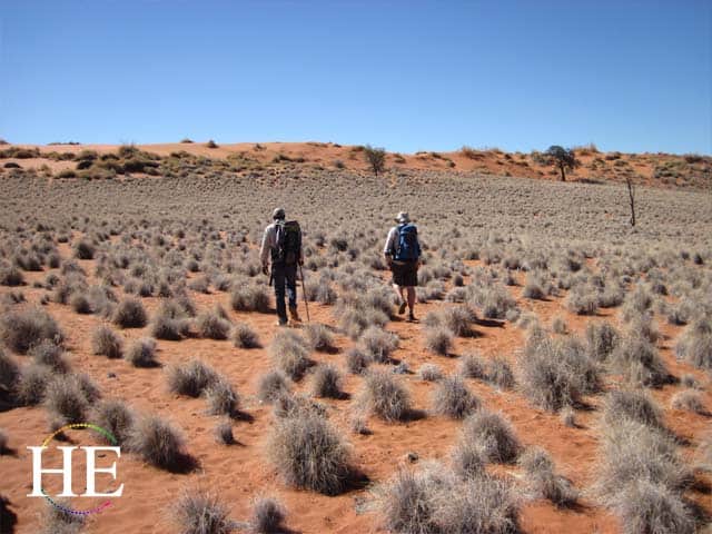 two hikers along the tok tokie trail in Namibia - HE Travel