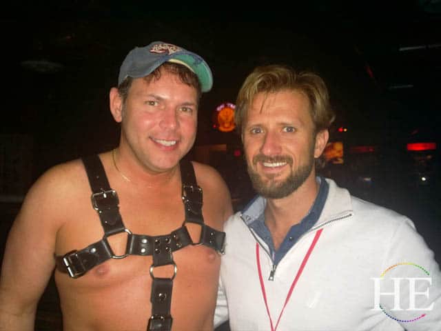 harnessed leather guy at the dallas eagle gay tour