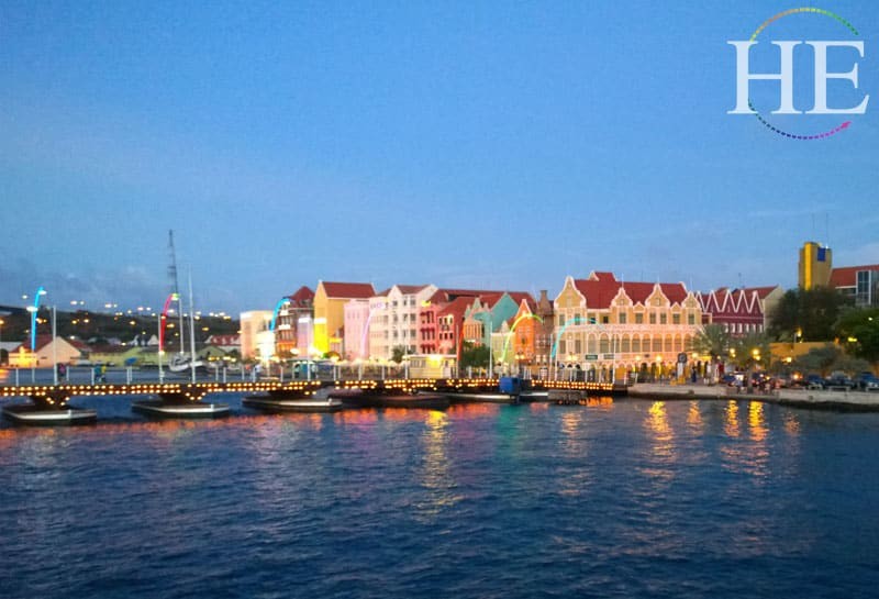 sunset over dutch influenced town on the Curacao gay dive week