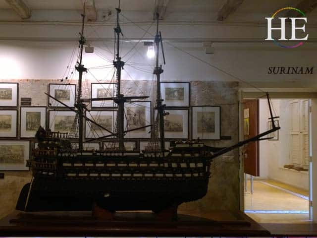 a scale model of a slave shiip at the Kura Hulanda Museum in Curacao. As seen on HE Travel Gay Travel dive tour
