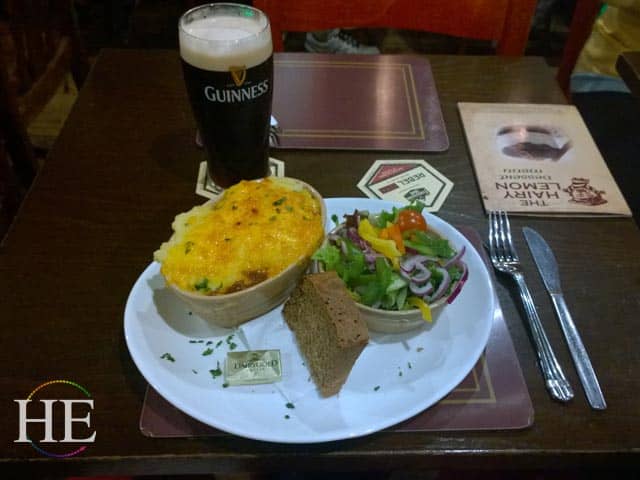 Cottage pie and Guinness beer at the Hairy Lemon in Dublin, Ireland