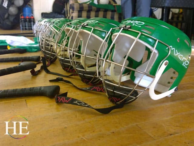 green helmets used in hurling during Irish Gaelic Games on Gay Travel Tour
