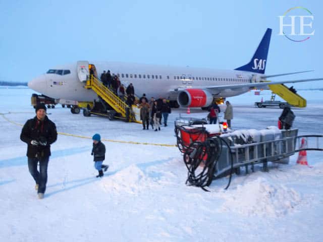 frozen tarmac in kiruna swedwen headed to the ice hotel