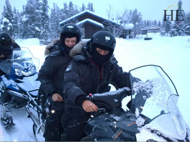 Zachary Moses gets ready to ride his snow mobiles at the ice hotel in sweden