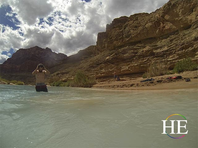 bathing in the river on the HE Travel gay adventure Grand Canyon