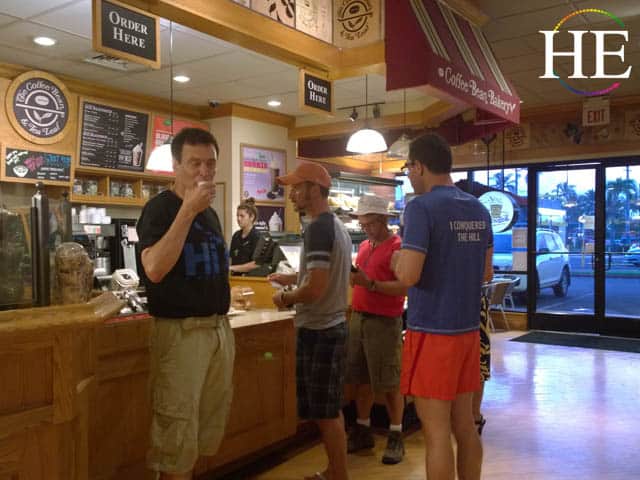 gay tour group has breakfast at coffee bean kauai hawaii