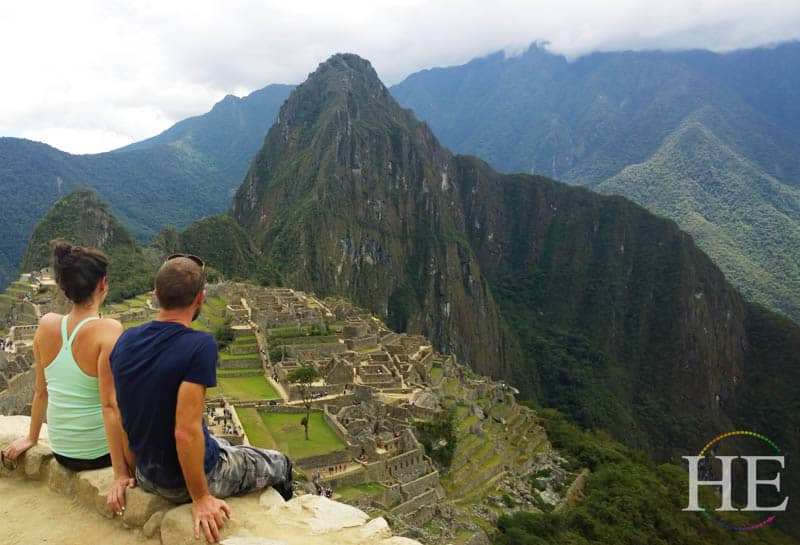 Zachary Moses and his friend Iris sitting atop the citadel of Machu Picchu
