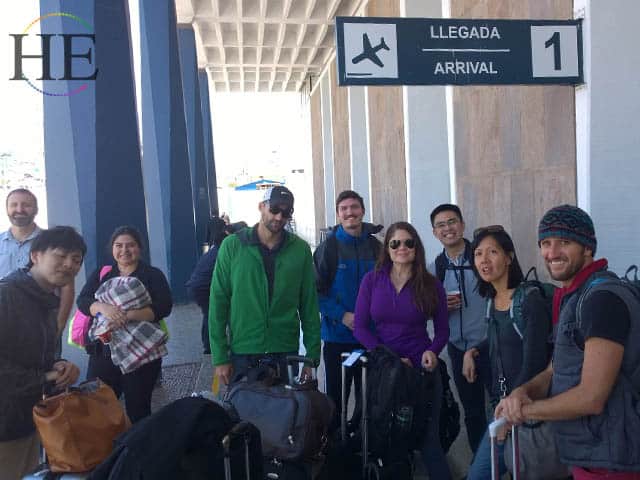 tour group gets ready to depart airport and hike salkantay inca trail