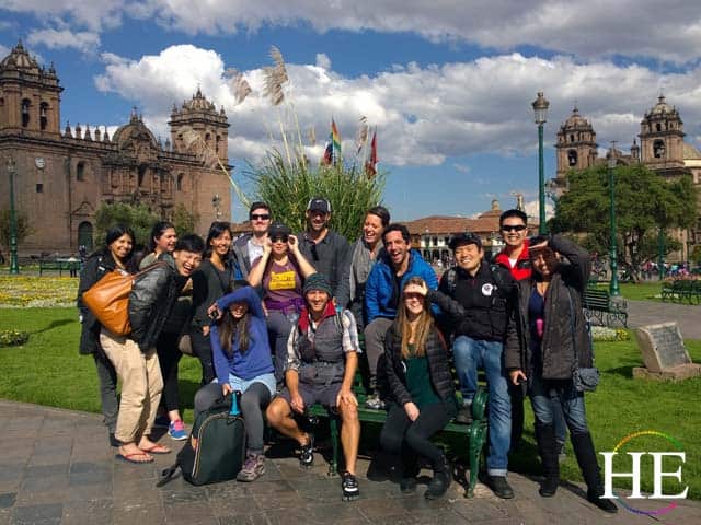 group photo in the city center in cusco, peru